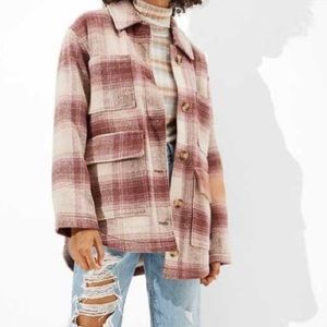American Eagle Pink and Cream plaid Shacket. Size XL. NWOT